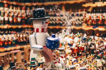 Handcrafted traditional  Christmas toys and nutcrackers sold in Salzburg Christmas Market store