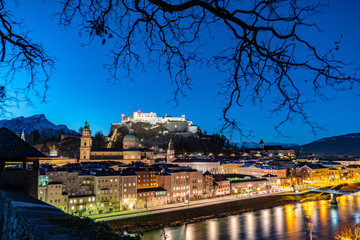 Fototapeta na wymiar Salzburg by night panoramic view