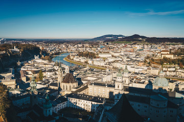 Salzburg city skyline panorama shot from the Caslte