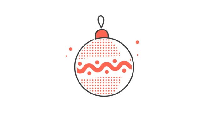 Christmas toy ball with a pattern in retro style. Animated looped icon pictogram with alpha channel.