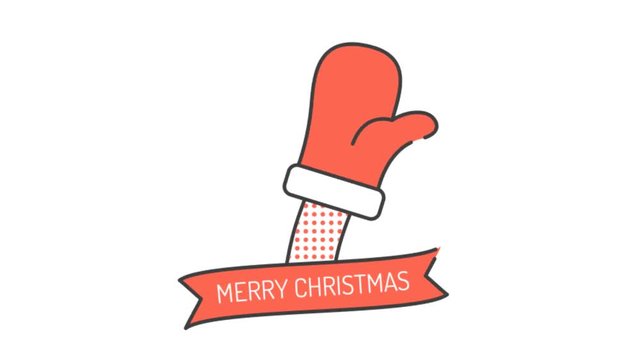 Santa's waving hand in a red mitten. Merry Christmas and Happy New Year congratulation. Animated looped icon pictogram with alpha channel.