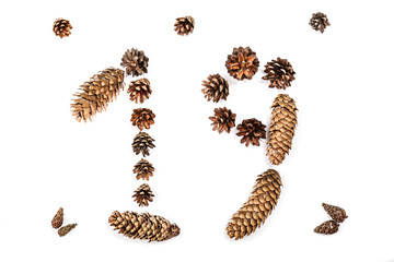 number nineteen is depicted with cones