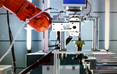 Abstract, blurred, bokeh background, image for the background. Factory for production of mobile phones.