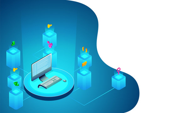 3D desktop with multiple coding language sign between glowing digital rays on glossy blue background.