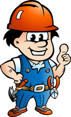 Vector Cartoon illustration of a Happy Construction Worker or Handyman