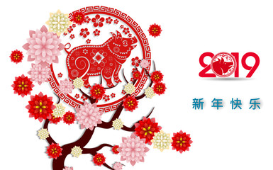 Happy  Chinese New Year  2019 year of the pig.  Lunar new year