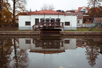 Town view with little houses and river 05