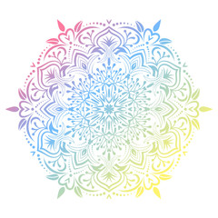 Hand drawn abstract mandala design. Vector holographic round pattern. Arabesque design element.