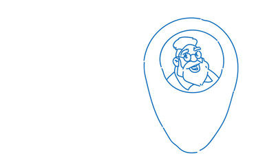 man face avatar navigation pin position geotag icon sketch doodle horizontal vector illustration