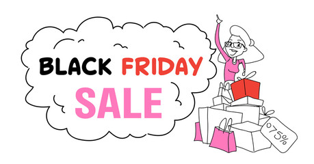 Woman with shopping bag present box purchases