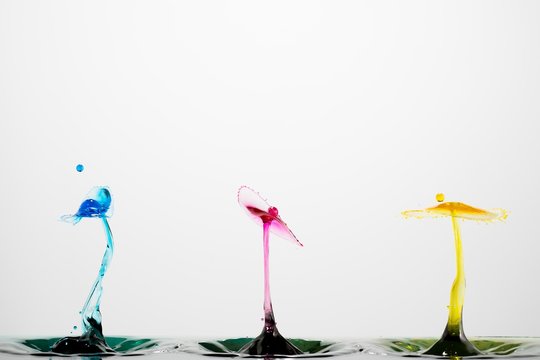 Splash of mixed color liquid with high speed flash