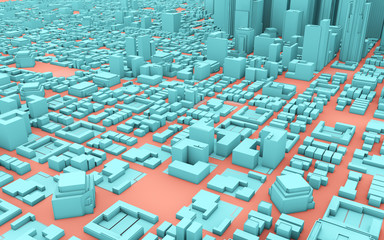 3d city in pink and blue
