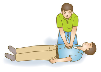 応急手当イラスト75：救急蘇生法・胸骨圧迫