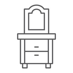 Dresser thin line icon, home and furniture, cabinet sign, vector graphics, a linear pattern on a white background.