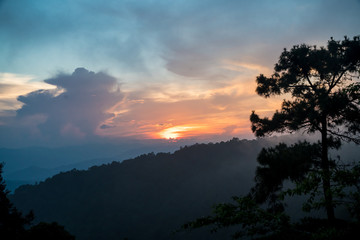 the top of the hill on evening sunset