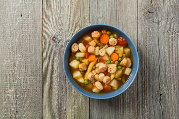 Minestrone soup with crostini.