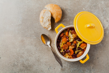 Traditional portuguese goulash with cabbage, beans and ribs.
