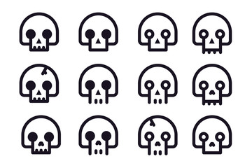 skulls outline vector icon set. halloween theme