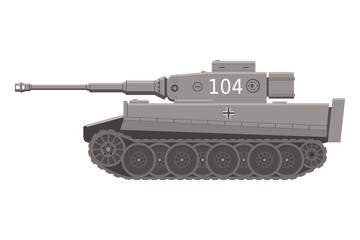 German Tiger I tank of world war II, flat illustration.