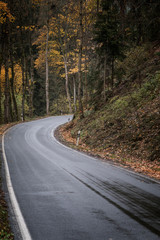 Fototapeta premium Curvy road in a fall forest in Germany 