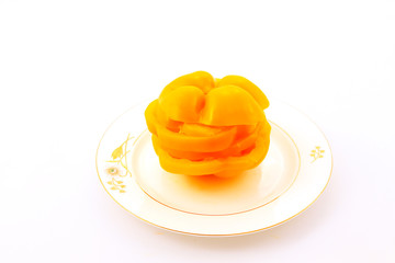 yellow pepper cross section in ceramic plate