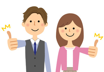 若いカップル　サムズアップ