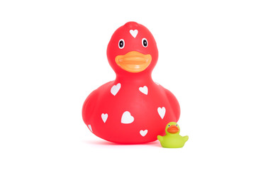 Large red rubber duck with a small duck
