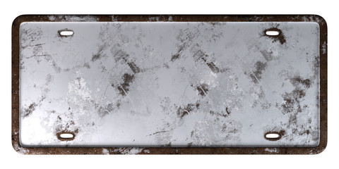 Vintage rust car plate isolated on white background. 3D render.