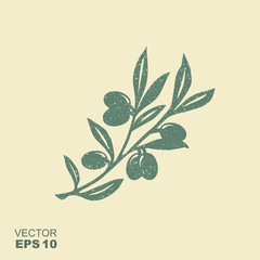 Green vector olive branch icon in flat style