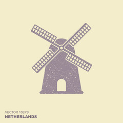 Windmill icon silhouette vector illustration with scuffed effect