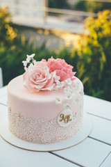 Wedding celebration pink glazed cake