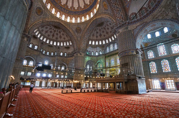 Fototapeta na wymiar Blue mosque Sultanahmet interior turkish architecture landmark