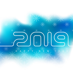 Happy new year 2019. Universal Vector blured background. Greeting card design template with snowflakes.