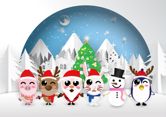 circle frame santa claus hold one's hands animal of christmas,merry christmas,happy new year.