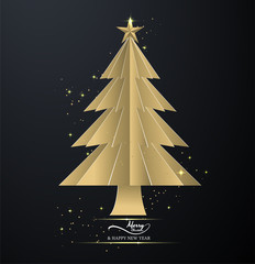 gold christmas tree on black background,merry christmas ,happy new year.