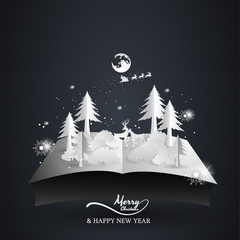 book open popup reindeer and santa claus, christmas ,happy new year