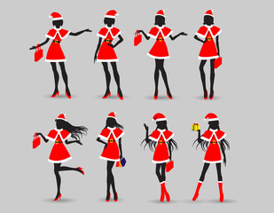 action women in santa suit,merry christmas,happy new year.
