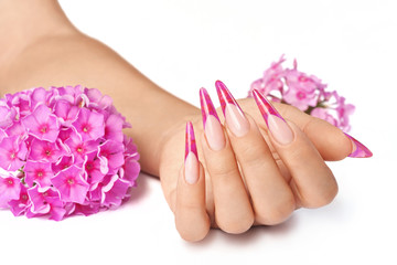 Obraz na płótnie Canvas French manicure with pink flower
