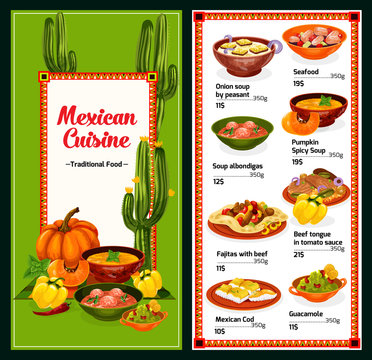 Spicy Mexican cuisine menu, vector