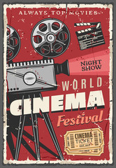 Fototapeta premium Cinema festival retro poster, vintage camcorder