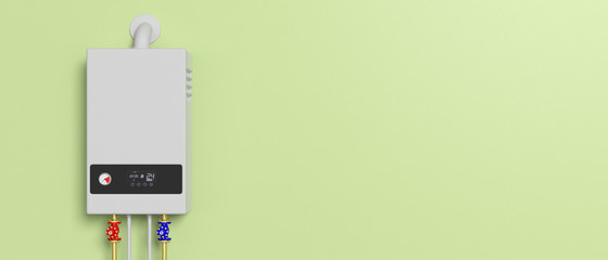 Home gas boiler, water heater isolated on green background. 3d illustration © Rawf8