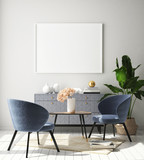 mock up poster frame in modern interior background, Scandinavian style, 3D render, 3D illustration