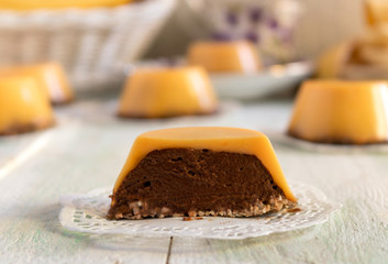 Pumpkin chocolate dessert closeup