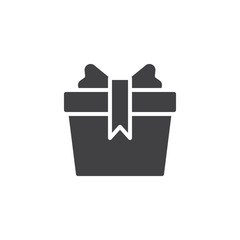 Fototapeta premium Shopping gift box vector icon. filled flat sign for mobile concept and web design. Present box with bow and ribbon simple solid icon. Symbol, logo illustration. Pixel perfect vector graphics