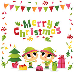 Super Cute Cartoon Merry Christmas Elves Party