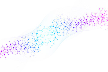 Scientific molecule background for medicine, science, technology, chemistry. Wallpaper or banner with a DNA molecules. Vector geometric dynamic illustration.