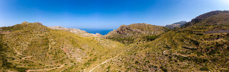 Fototapeta na wymiar Aerial view, Spain, Balearic Islands, Mallorca, Andratx region, west coast, Tramuntana mountains, Mirador de Ricardo Roca