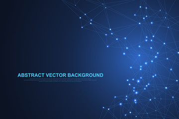 Fototapeta premium Abstract plexus background with connected lines and dots. Plexus geometric effect Big data with compounds. Lines plexus, minimal array. Digital data visualization. Vector illustration.