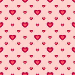 Obraz na płótnie Canvas Valentines day vector seamless pattern with hearts in pink and red colors