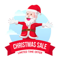 Christmas sale banner icon template with illustration of santa claus  